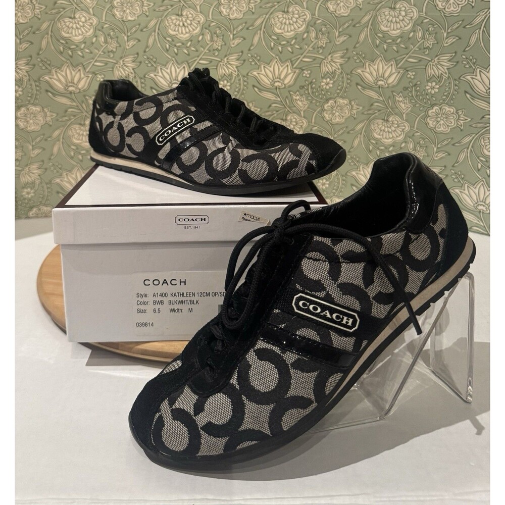 Vintage Coach Kathleen Sneakers Feature Black Signature Canvas 6.5 Retro Y2K